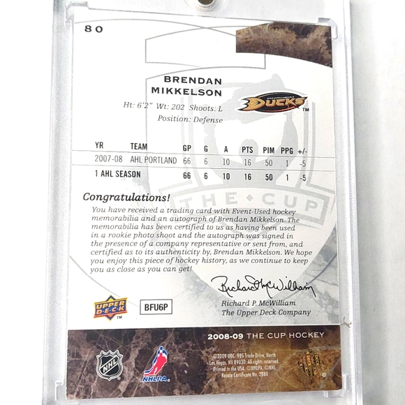 Brenden Mikkelson Rookie Card UD THE CUP Hockey 2008/09 Card #80 221/249 - Picture 2 of 2
